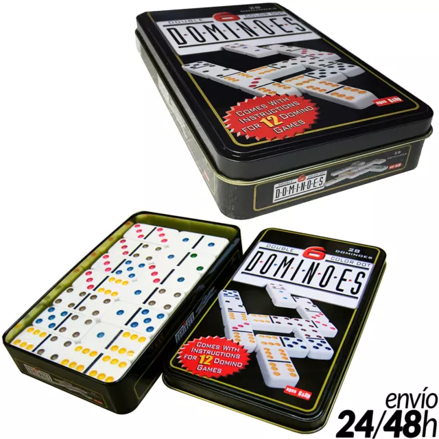 Juego de Domino 28 fichas de colores 91 piezas Caja de Metal dominoes doble 6