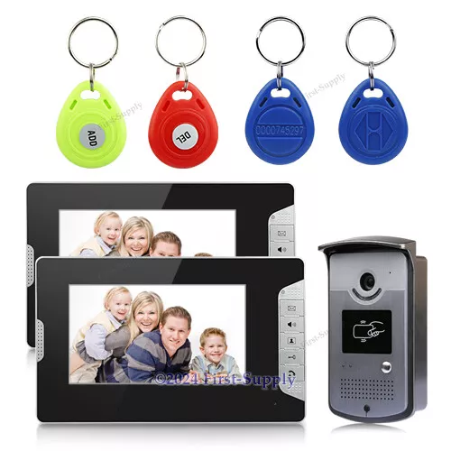 7" Color Video Door Phone Doorbell Home Intercom Entry Keyfobs Unlock 1-In 1-Out
