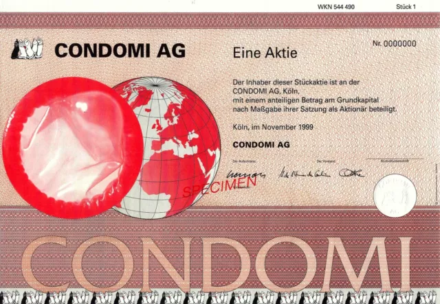 Condomi AG Köln, 1999  (1 Aktie)  - Muster/SPECIMEN mit Coupons