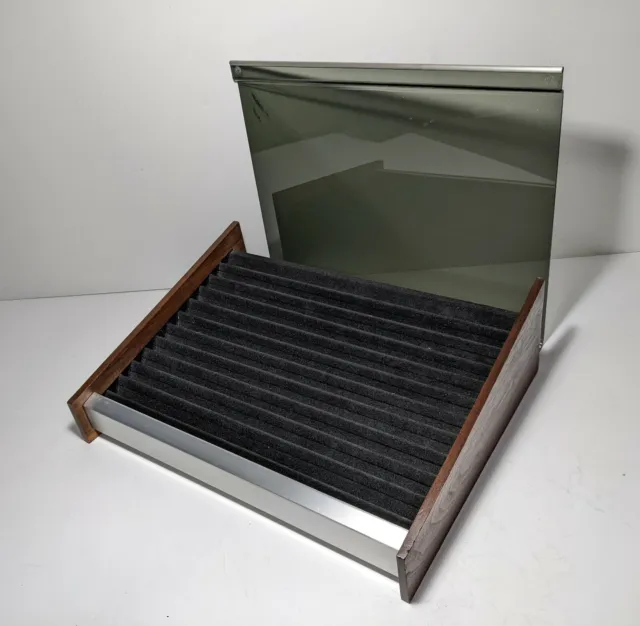 Vintage Smoked Acrylic & Wood Countertop Display Case Showcase Slant Top Lid