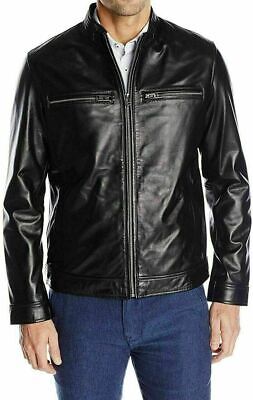 Men's Genuine Sheepskin Leather Jacket Motorcycle Biker Black Club Wear Jacket