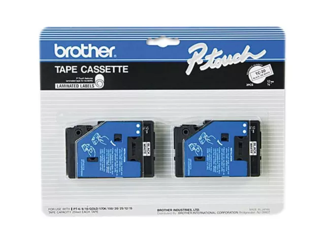 P-Touch BRTTC20 TC Tape Cartridges for P-Touch Labelers, 1/2"w, Black on