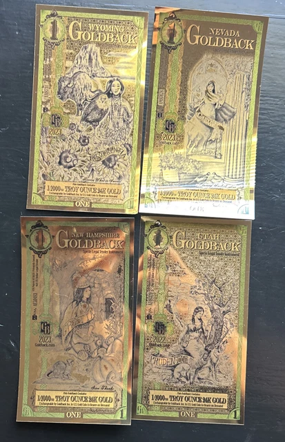Lot Of 4 - ALL THE STATES Goldback Gold Foil Note 1/1000 oz 24KT 999 Gold each