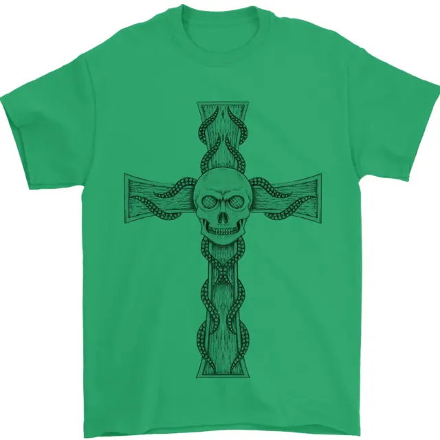 T-shirt da uomo A Gothic Skull and Tentacles on a Cross 100% cotone 9