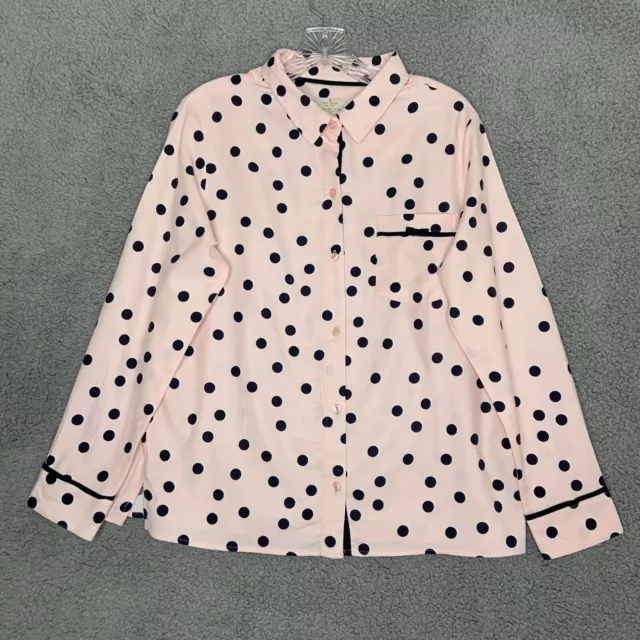 Kate Spade Pajama Shirt Womens Medium Pink Navy Blue Polka Dot Sleepwear Top