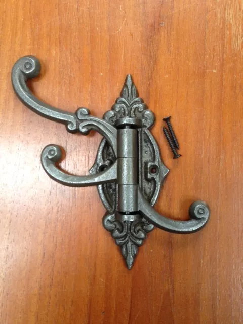 Triple  Antique Style Swivel Cast Iron Wardrobe Hook Hat & Coat Utility Hook