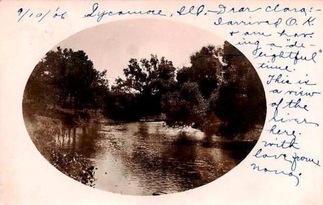 Postcard RPPC River Scene Sycamore Illinois Posted 1906