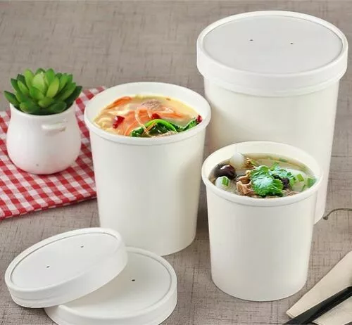 White Disposable Paper Soup Ice Cream Containers Heavy Duty 8oz 12oz 16oz 32oz