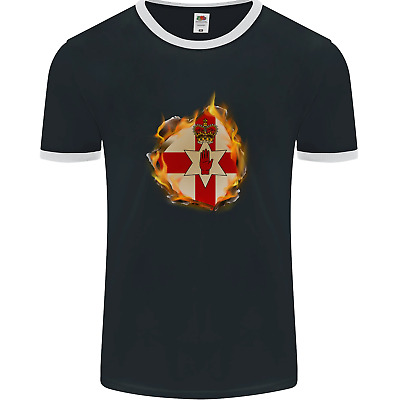 The NIreland Flag Fire Effect Mens Ringer T-Shirt FotL