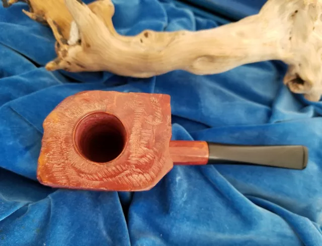 NEVER SMOKED "KINGSLEY" Big Block Hand Etched Carved Imported Briar Pipe Unique 2