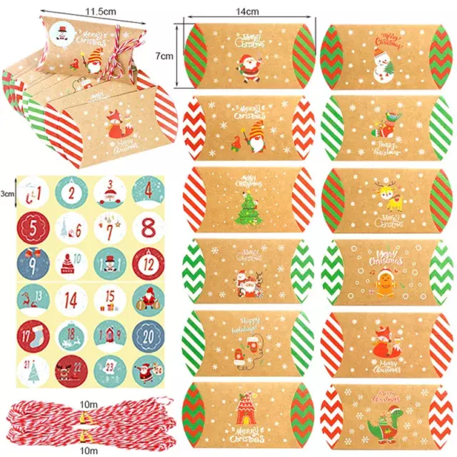 24pcs Navidad Almohada Forma Candy Caja Papel de Kraft Regalo Paquete new