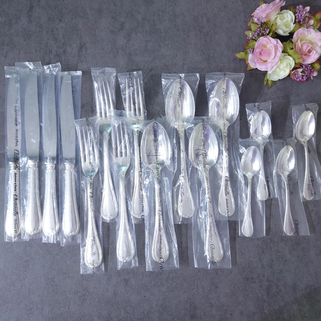 Christofle Rubans 16pcs Silverplate Flatware Knife Fork Spoon Excellent
