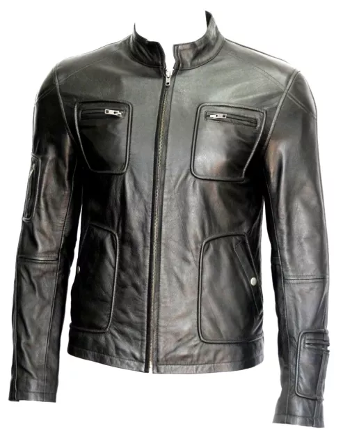 Kirk Mens Classic Biker Fitted Star Trek Style Black Soft Napa Leather Jacket