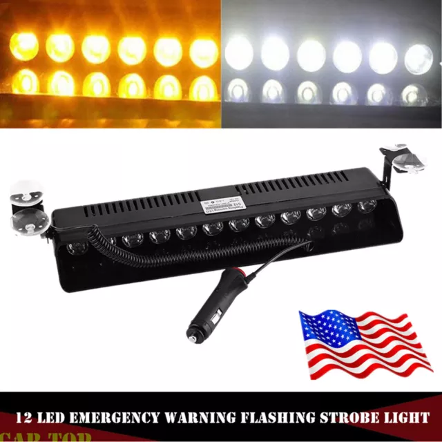 12 LED Car Emergency Warning Beacon Strobe Light Bar Windshield Dash Hazard Lamp