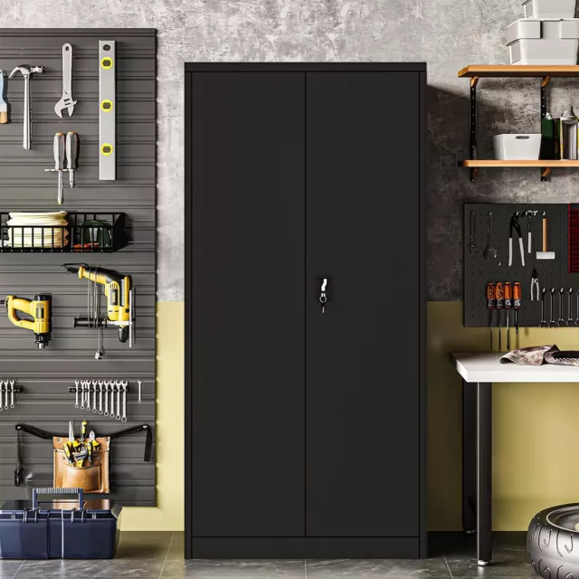 Metal Pantry Garage Storage Cabinet Cupboard Shelves Home Office File Cabinet