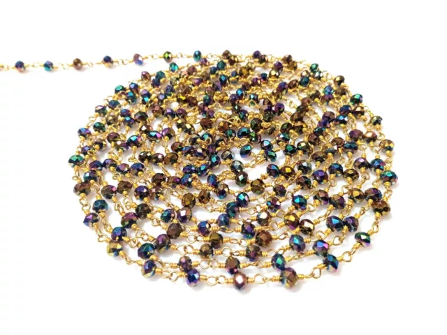 Mystic Peacock Pyrite Lab-Created Rondelle Hydro Rosary Gold Plated 3 Feet