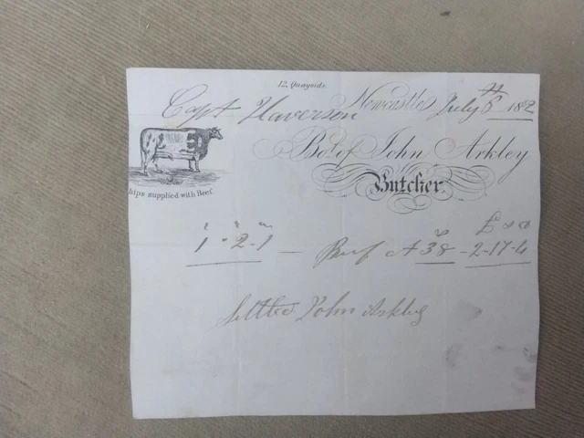 1852 receipt to Capt Haverson (ships supplied with beef)