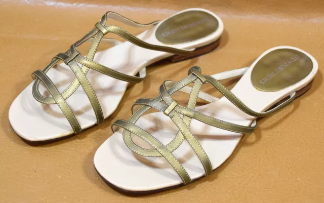 Women's Newport News Low Flat Heel Sandals Slip On Gold Size 7 Narrow