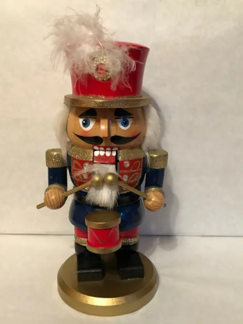 Blue, Red, and Gold Wooden Nutcracker Drummer Christmas