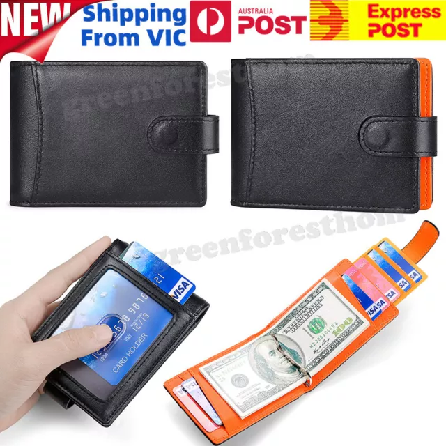 RFID Blocking Purse Genuine Leather Wallet Mens Secure Slim Credit Card Holder