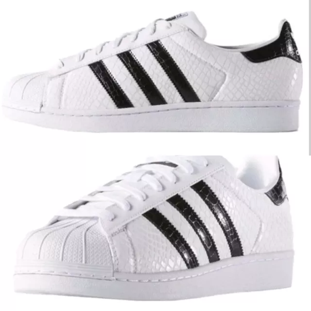 Adidas Originals Superstar Snakeskin White Black Mens Sneakers D70171 Size 9 New