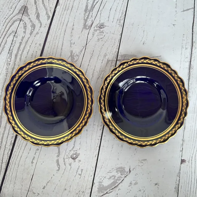 2 Aynsley Demitasse Saucer ONLY Cobalt Blue Gold Scalloped Edge Tea Coffee Cup