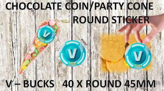 35 x V Bucks vbucks Inspired Chocolate Coin Sticker Birthday