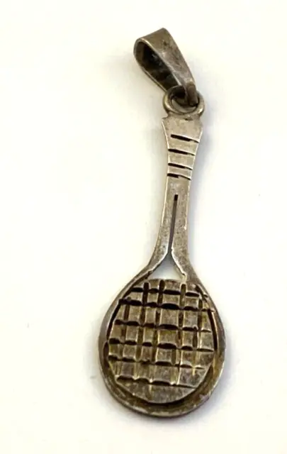 Vintage Sterling Silver Tennis Racket Charm Marked 925 1"