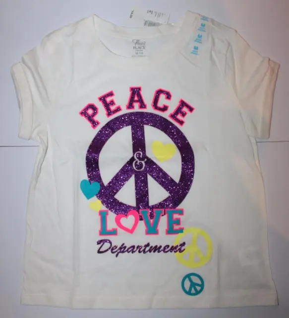 NWT Girls CHILDRENS PLACE Peace & Love Department glittery shirt TOP S 5 6