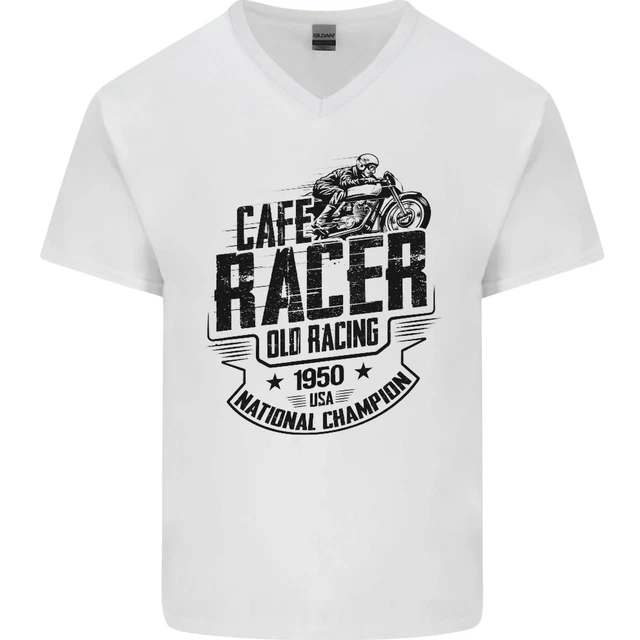 T-shirt da uomo in cotone scollo a V Cafe Racer Old Racing Motorcycle Biker 2