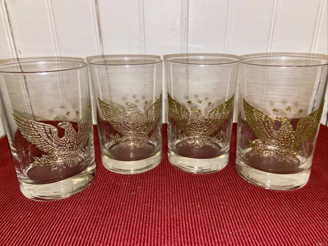 Anchor Hocking HIGHBALLGlasses w/ Gold Gilded Eagles (4)