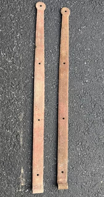 Antique Pair of Hand Forged 1800s Strap Hinges Barn Door 33”