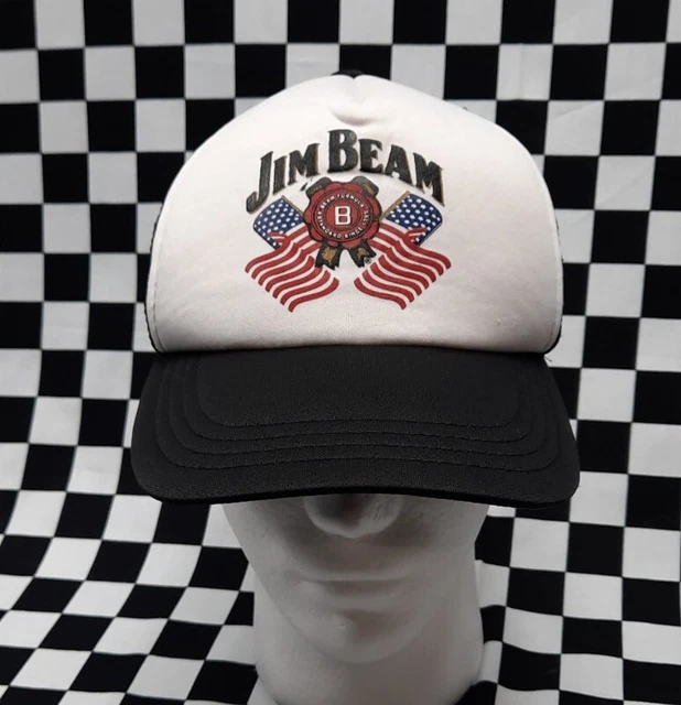 JIM BEAM Bourbon USA Crossed Flags Trucker Cap Hat - stars & Stripes