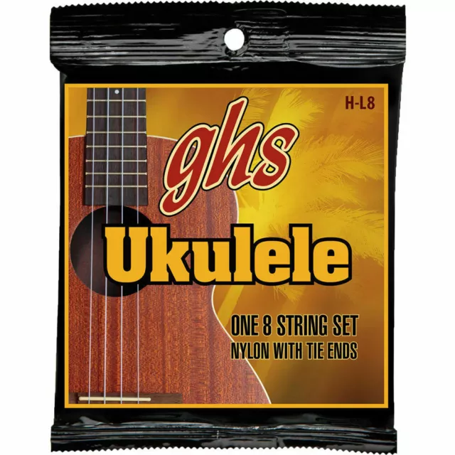 GHS H-L8  Lili'u Black Nylon/Silverwound Ukulele Strings 8-String Set, Tie End,