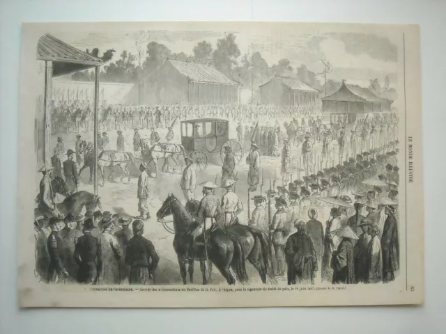 Gravure 1862. Cochinchine. Arrivee Ambassadeurs Au Pavillon De La Paix, A Saïgon