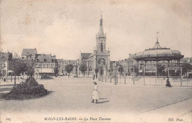 Postkarte - Malo Les Bains - La Place Turenne - 105 - Dunkirk - Frankreich - 1905