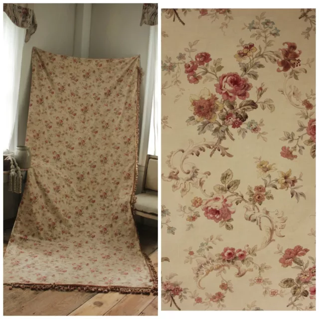 Curtain Antique French 1890 Victorian Drape Floral Pattern with lovely trim LONG