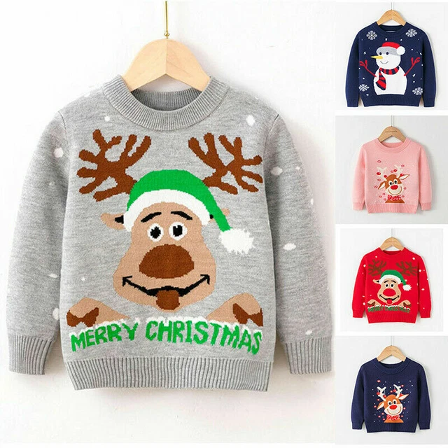 UK Kids Childrens Boys Girls Xmas Christmas Winter Jumper Sweater Knitted Retro 2