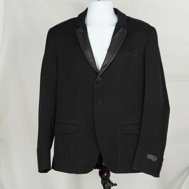Diesel Black Twill Blazer Suit Jacket Leather Lapel - XL