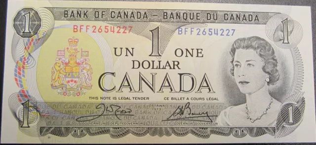 1973 Canada  Bank Note  $1 Dollar  Crow - Bouey  Queen Elizabeth 11  Gunc