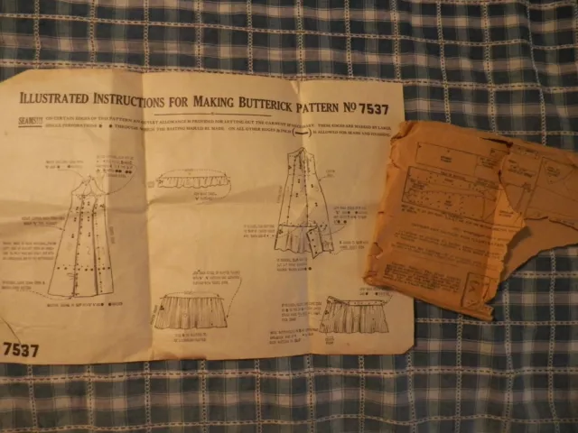 Antique Butterick Pattern #7537 Pat 1900 Ladies Full Length Ruffle Slip Complete