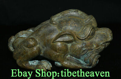 5.2" Rare Old Chinese Bronze Ware Dynasty Palace Pixiu Beast Statue Sculpture