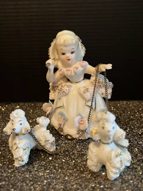 Vintage Fairylite Foreign Porcelain, Girl With Spagetthi Poodles