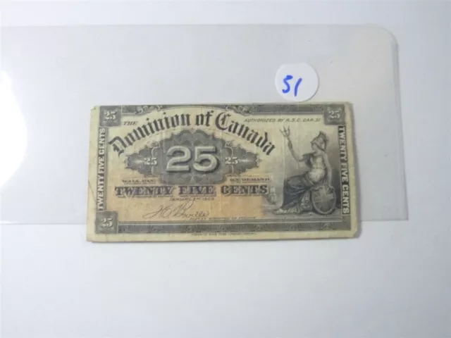 CANADA BANKNOTE SHINPLASTER 1900  25 cent SIGNATURE COURTREY  NO51