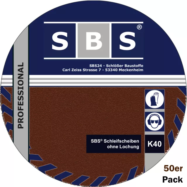 SBS Discos de Lijado 50 Unidad Ø225mm Korn 40 Papel Lija Cuello Largo