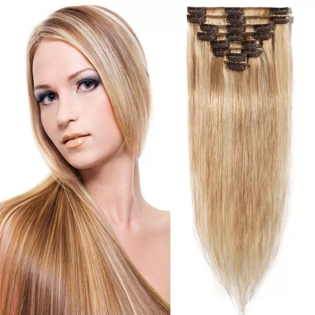 18" Full Head Clip In Hair Extensions  Blonde Mix Col 18/613