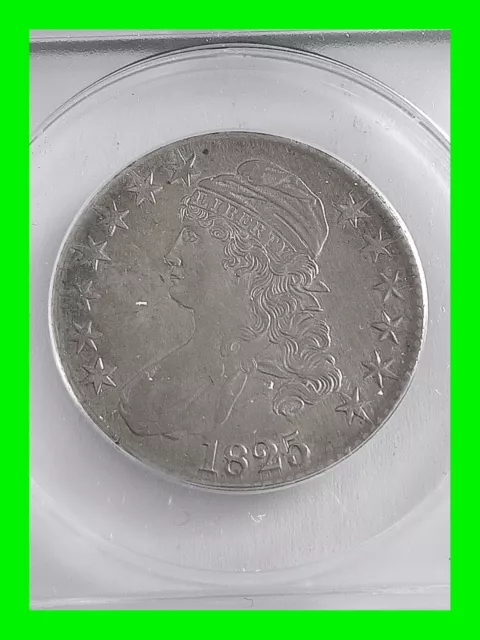 1825 50c Capped Bust Half Dollar - Graded ANACS AU 50 About Uncirculated Cleaned