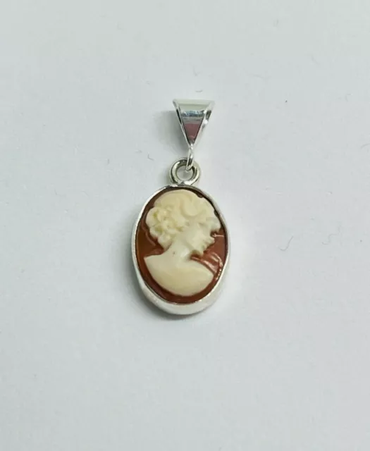 Gorgeous Vintage Real Carved Shell Cameo Pendant 925 Solid Silver #16492