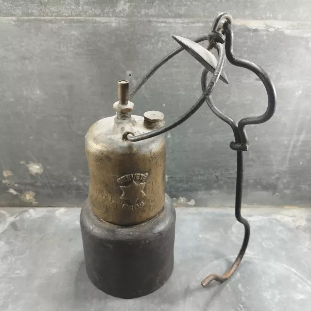 Lampe de mineur à acétylène en bronze et fer, 1980