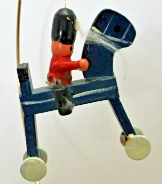 Primitive Wooden Horse and Soldier Christmas Tree Ornament 3 7/8" Tall